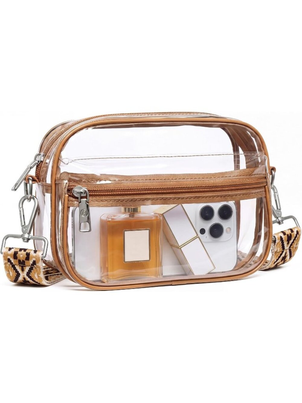 Women's Clear Brown Small PU Leather Crossbody Bag Purse Shoulder Handbags
